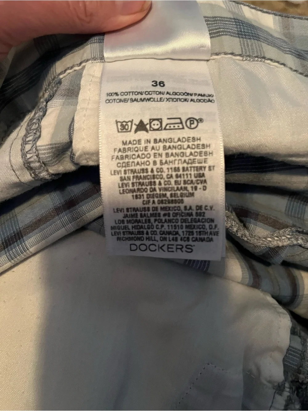 Dockers Blue & White Plaid Cargo Shorts with Side Pockets